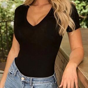 Classic Black V-Neck Women's Top